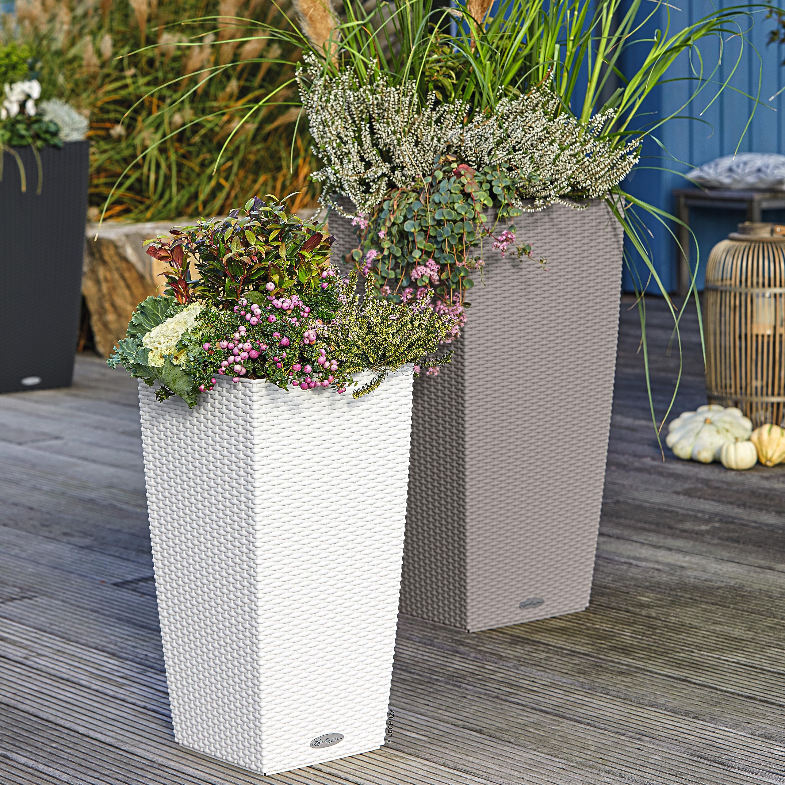 White woven textured plastic watering plant pots cubico cottage with drainage hole for indoor outdoor use