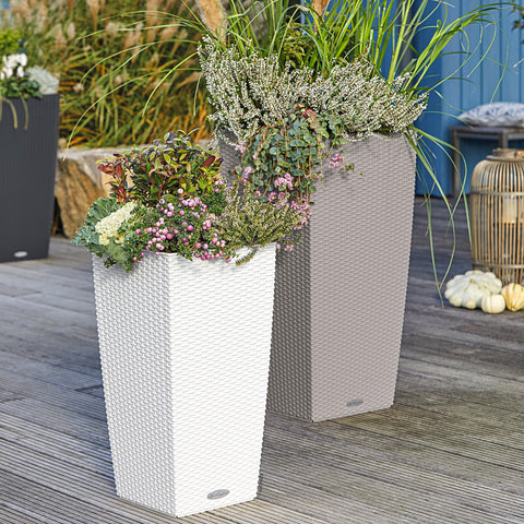 White woven textured plastic watering plant pots cubico cottage with drainage hole for indoor outdoor use