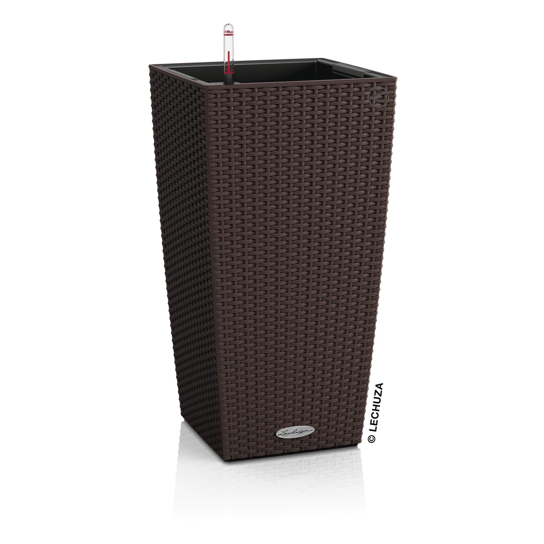 Brown woven wicker watering plant pots cubico cottage with transparent water level indicator mocha color