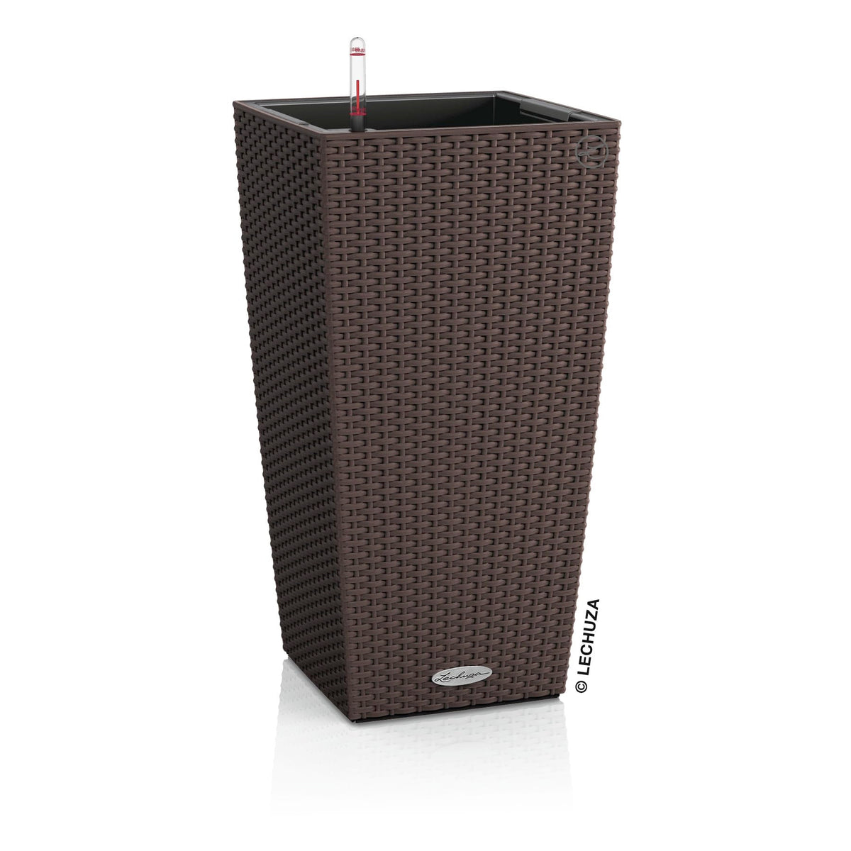 Brown woven wicker watering plant pots cubico cottage with transparent water level indicator mocha color