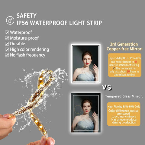 Gold-colored flexible led light strip for bathroom mirror with waterproof and moisture-proof features for vanity use
