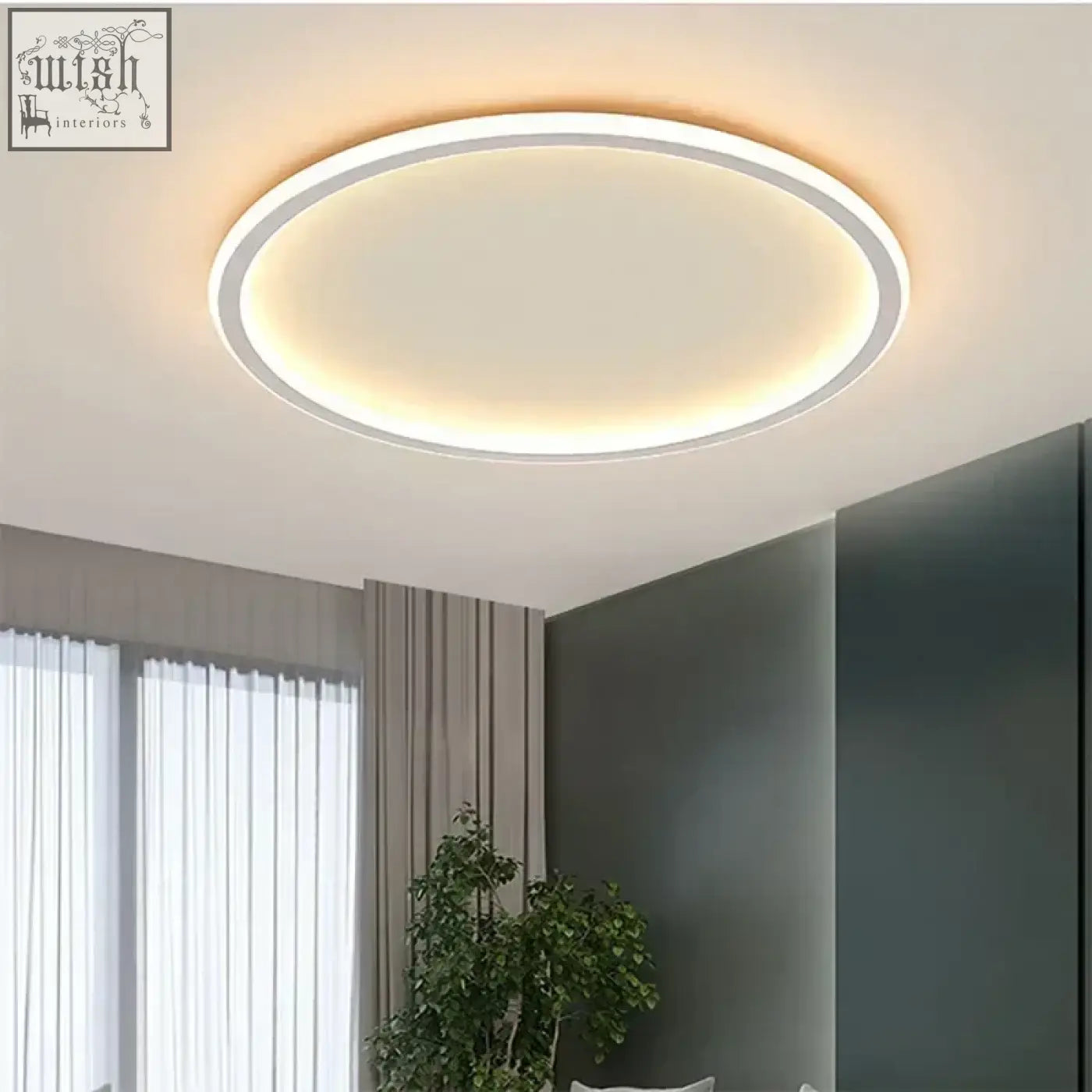 Modern white ring flush mount ceiling light with sleek frame and soft warm glow dimmable chandelier design