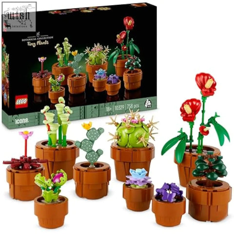 Lego botanicals tiny plants set with 9 potted mini cacti succulents and red anthurium in brown terracotta pots for decor