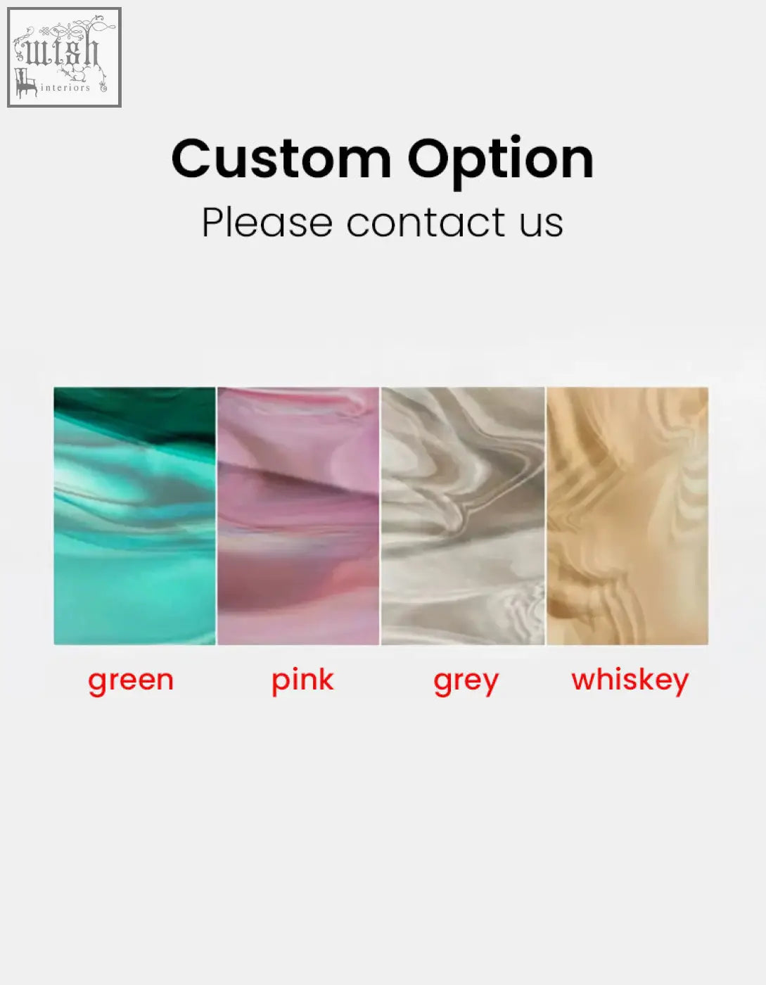 Customizable satin fabric swatches in green pink grey and whiskey for leila green glass coffee table round nesting set