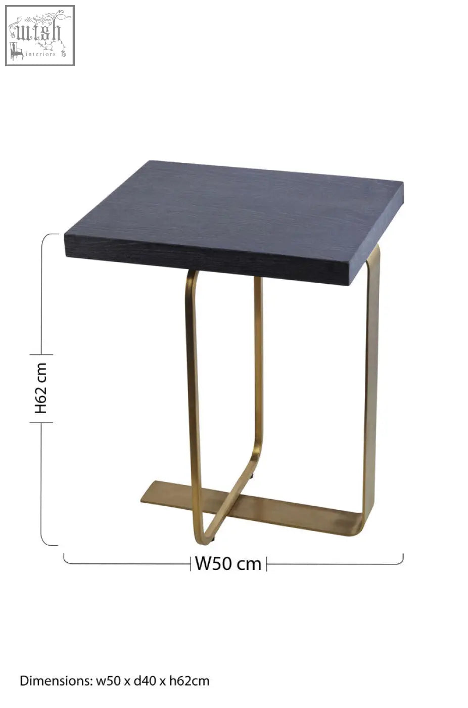 Lena rectangular side table brings a sleek black matte top with slender gold base and elegant curved legs
