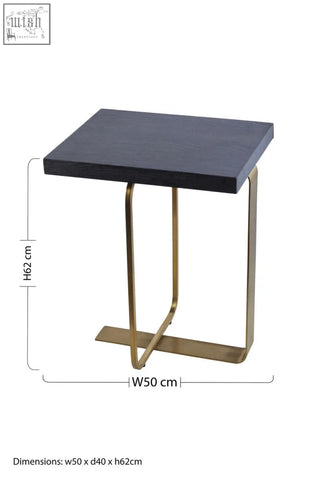Lena rectangular side table brings a sleek black matte top with slender gold base and elegant curved legs