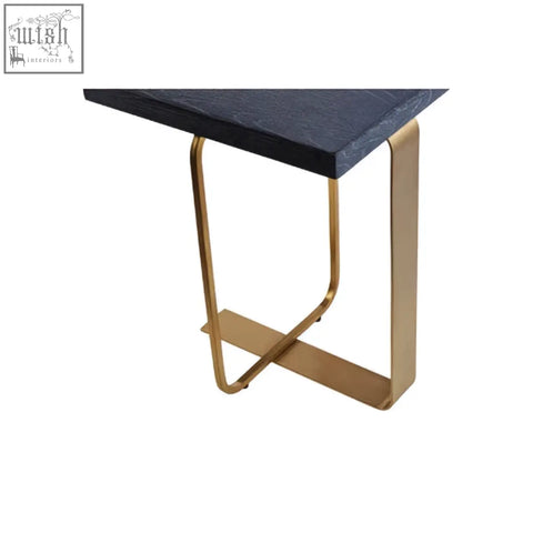 Lena rectangular side table with black textured top and gold base metal legs for a modern sleek look