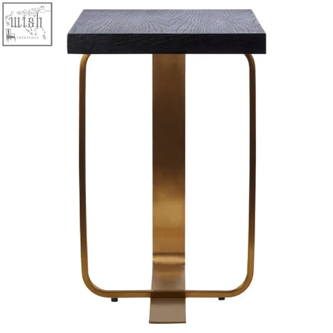 Black wood-top lena rectangular side table with a sleek gold base metal frame table brings modern style