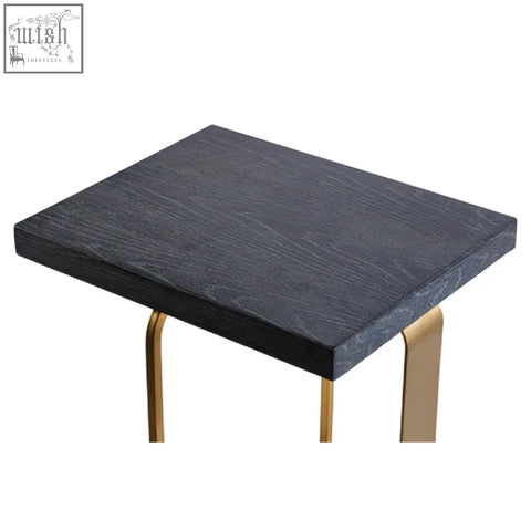 Lena rectangular side table with a dark gray textured tabletop and sleek gold base legs for a modern finish