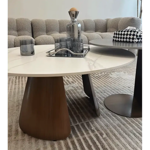 Leonor Nesting Coffee Table, Black And White Stone Top With Solid Wood Base｜ DC Concept