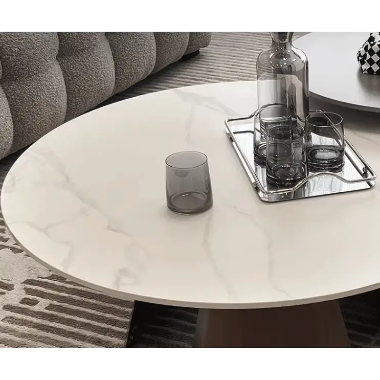 Leonor Nesting Coffee Table, Black And White Stone Top With Solid Wood Base｜ DC Concept