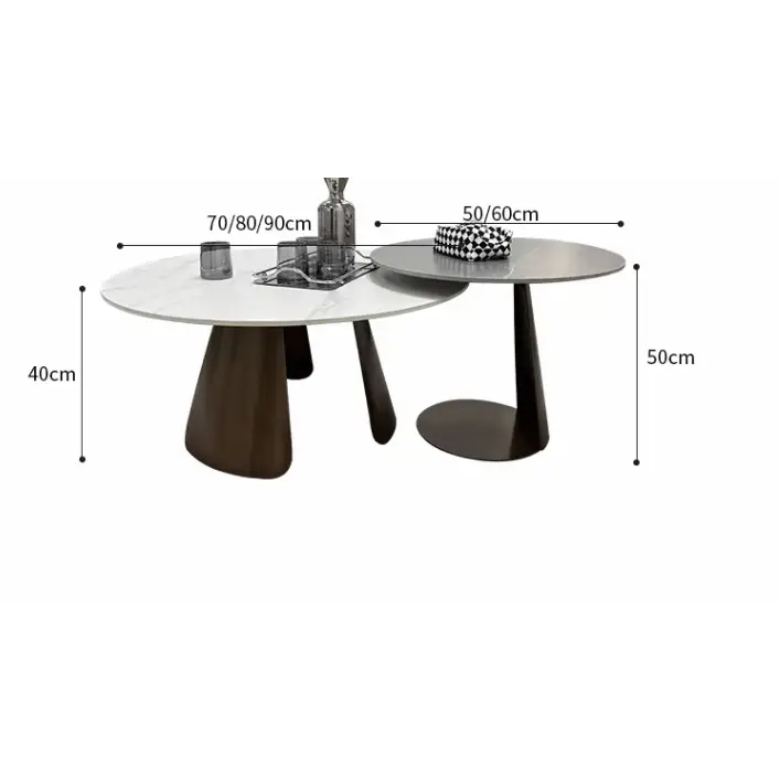 Leonor Nesting Coffee Table, Black And White Stone Top With Solid Wood Base｜ DC Concept