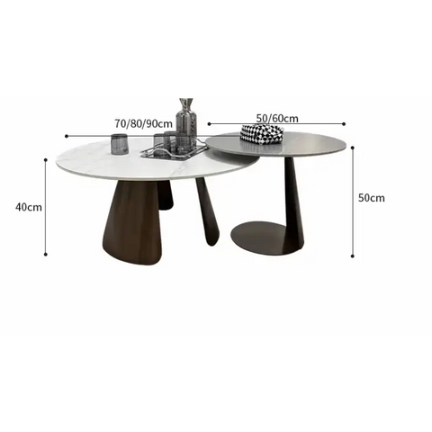 Leonor Nesting Coffee Table, Black And White Stone Top With Solid Wood Base｜ DC Concept