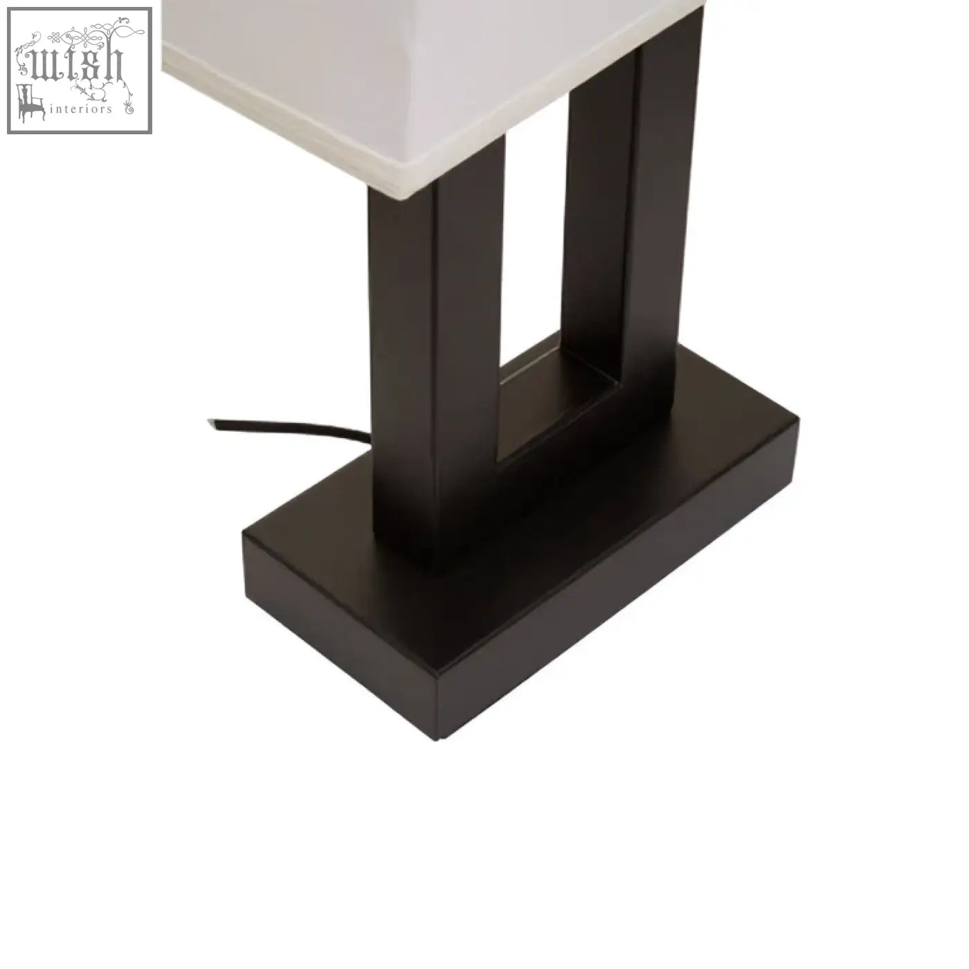 Leora black and white table lamp with black metal base and white square shade for modern lighting needs