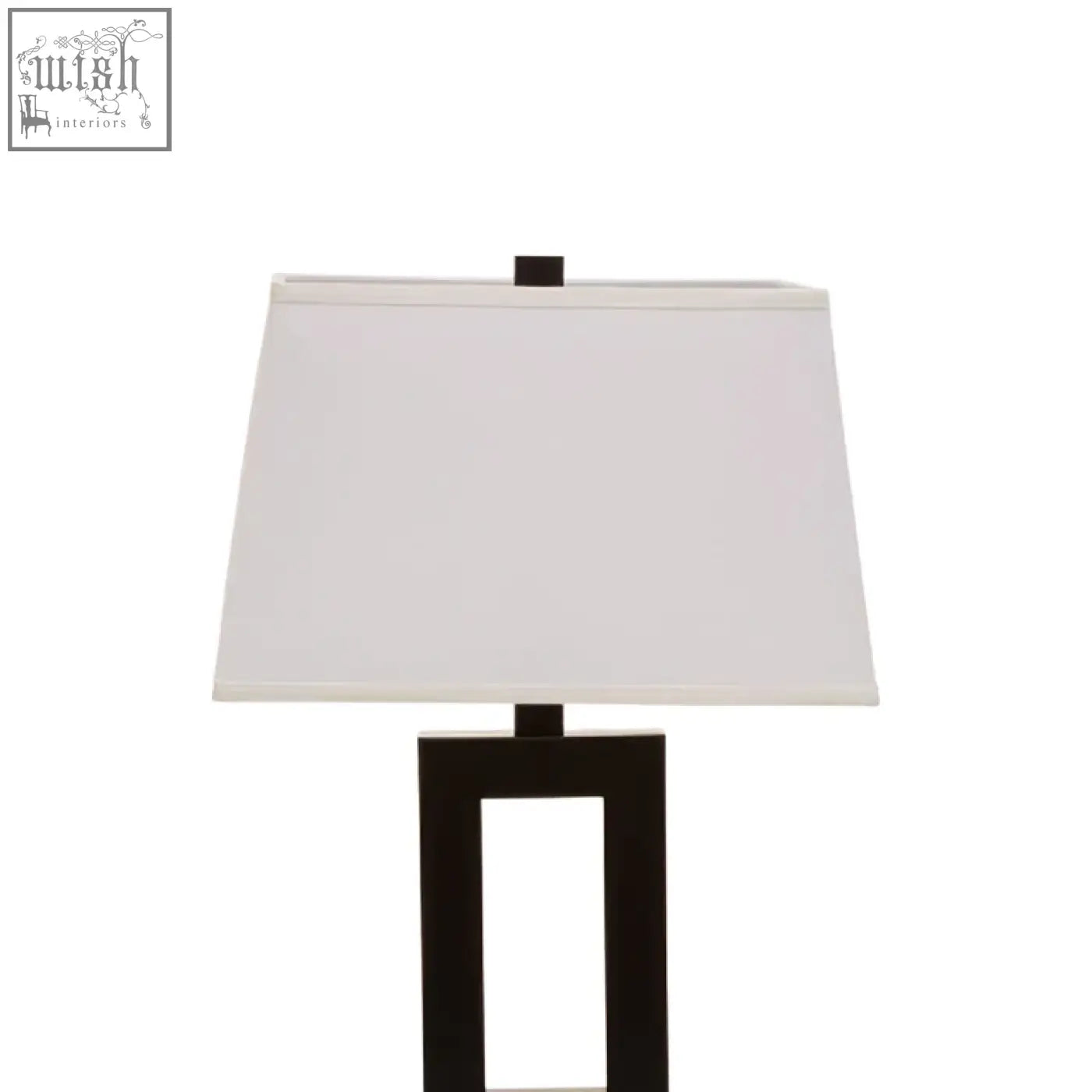 Leora black and white table lamp with black metal rectangular base and white fabric shade for modern decor