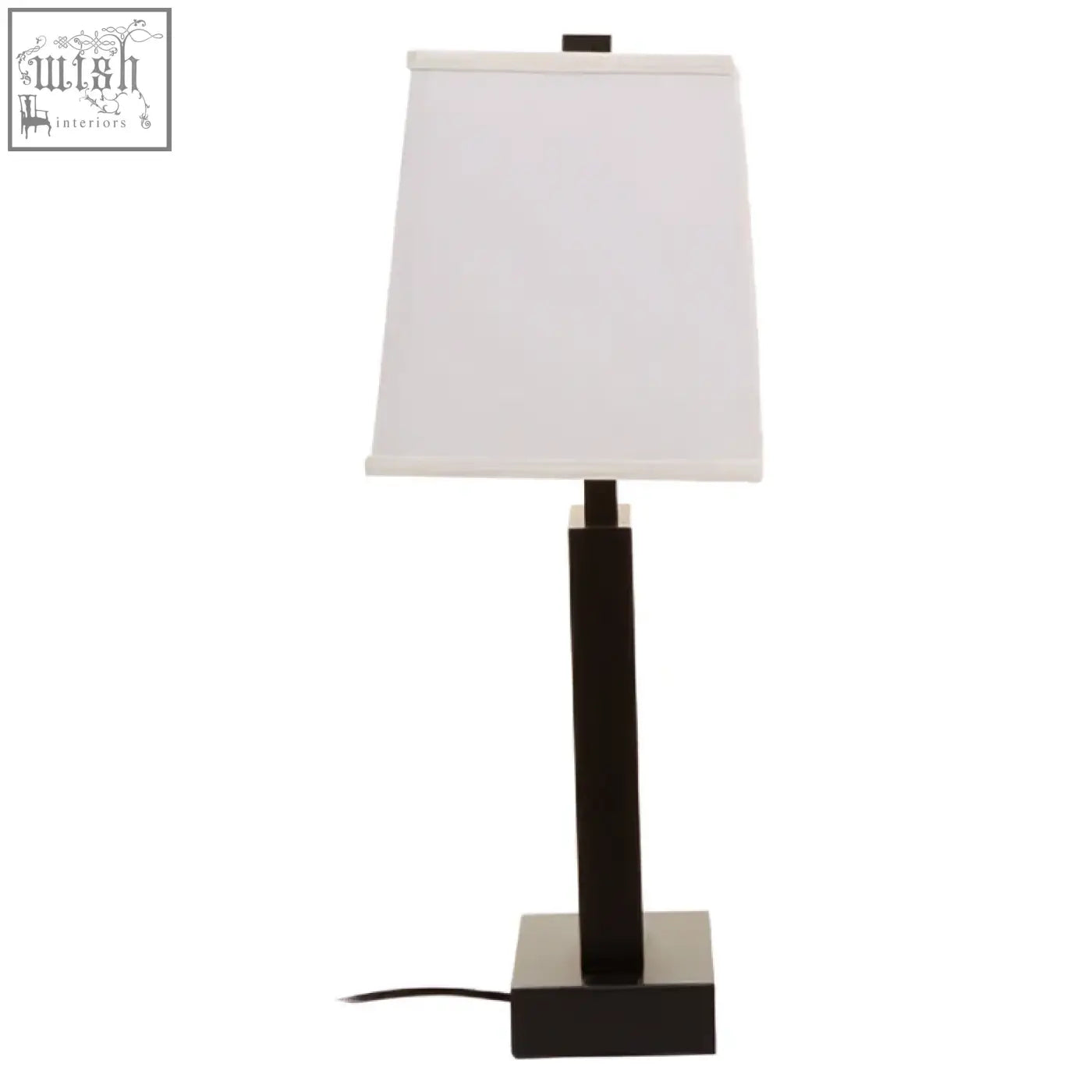 Leora black and white table lamp with black metal rectangular base and white fabric shade for stylish lighting