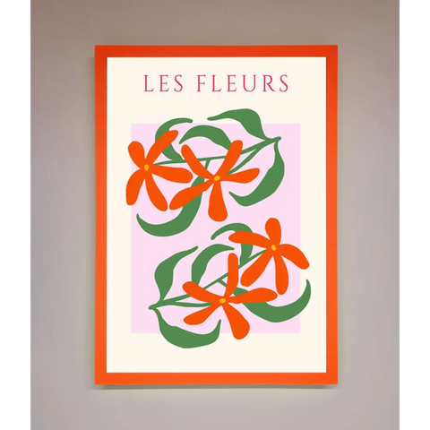 Les Fleurs Framed Print - A3 (29.7 x 42 cm) / Neon Orange - Framed Print