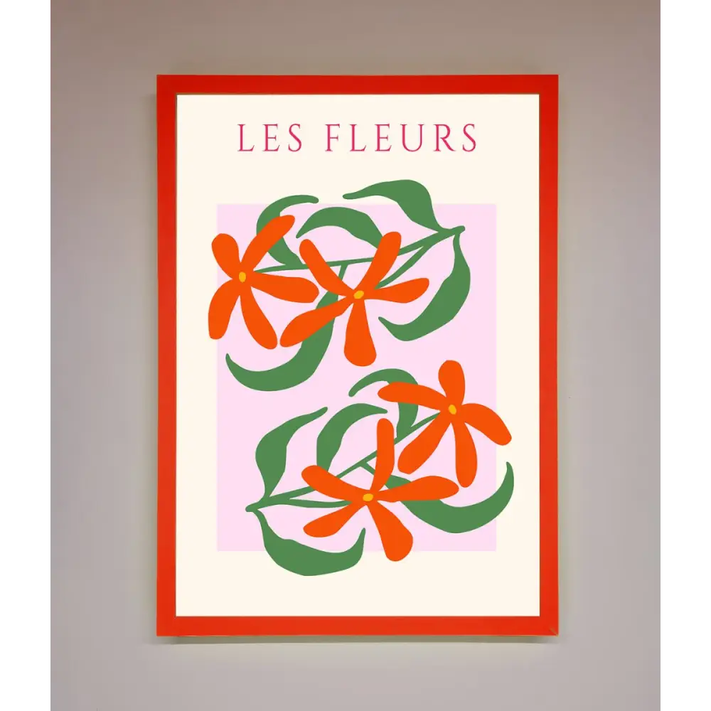 Les Fleurs Framed Print - B0 (100 x 141 cm) / Neon Red - Framed Print