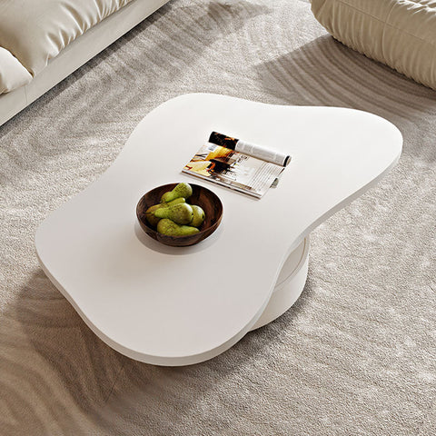 A sleek white les keroro coffee table with glossy finish and curved edges perfect as a living room table