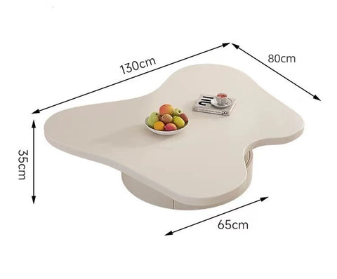 Modern cream-colored les keroro coffee table with a cloud-like shape and glossy surface for living room table use