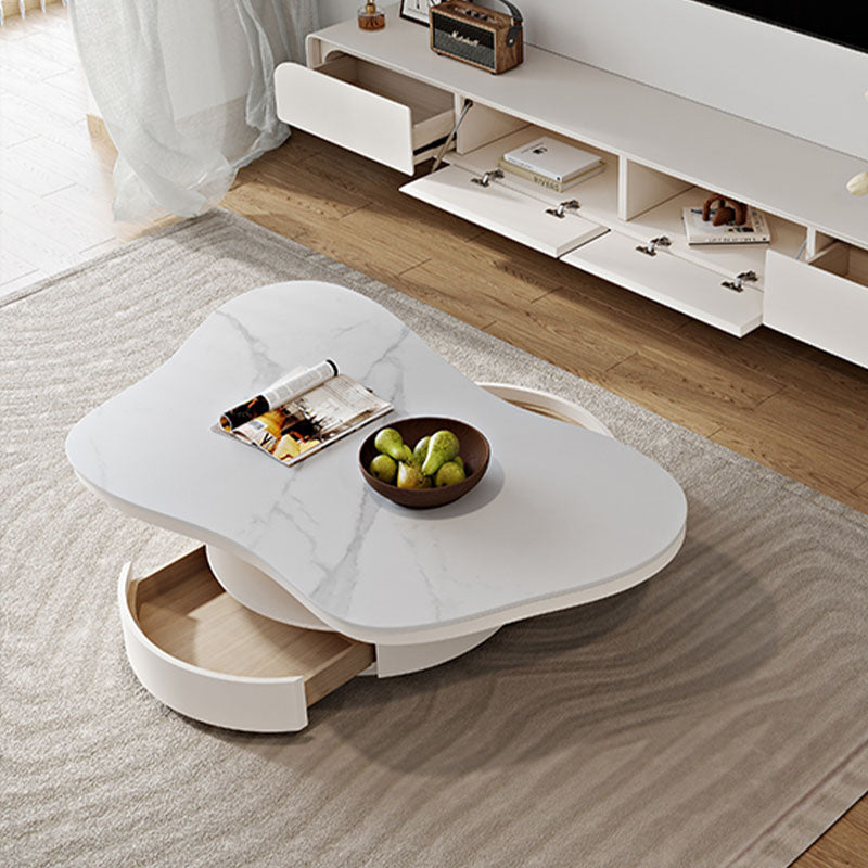 White marble effect les keroro coffee table with sleek modern design and storage drawers for living room table use