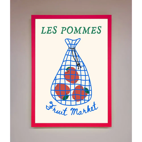 Les Pommes Framed Print - B0 (100 x 141 cm) / Neon Pink - Framed Print
