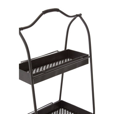 Lexa black metal storage rack with two tiers arched handle and perforated metal storage trays for easy organizing