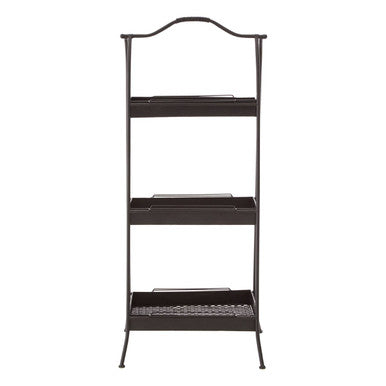 Lexa black metal storage rack with three tiers black metal storage rack featuring arched top and textured bottom shelf