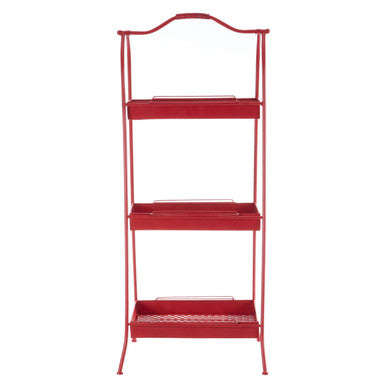 Lexa red metal storage rack with three tiers arched top and wireframe legs perfect for metal storage needs