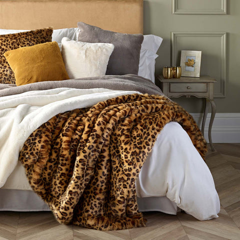 Gold Leopard Faux Fur Throw