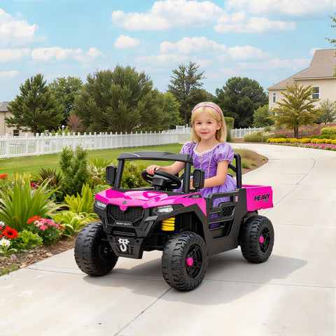AIYAPLAY Kids Ride on Car, 12V Electric Kids UTV with Electric Dump Bed, 4-Wheel Suspension for 3-8 Years, Pink