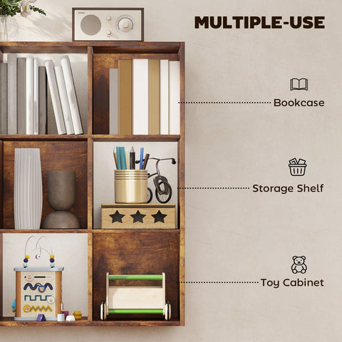 HOMCOM 3-tier 9 Cubes Storage Unit Particle Board Cupboard Bookcase Organiser Home Office Shelves, Rustic Brown