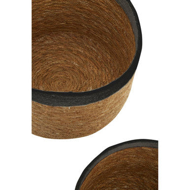 Brown woven basket with black rim from lidi set of three natural and black baskets perfect for stylish storage