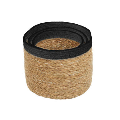 Black and tan rope-wrapped cylindrical cat scratching post from lidi set of three natural and black baskets