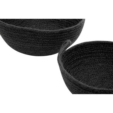 Black woven set of two jute baskets with a textured braided appearance perfect for stylish storage