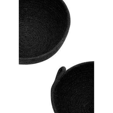 Black woven rope basket with rounded shallow design from the lidi set of two jute baskets perfect for storage