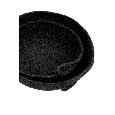 Black woven rope basket with circular open top made of jute from lidi set of two jute baskets