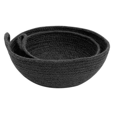 Black woven rope nesting bowl set made from jute perfect for stylish storage and organization