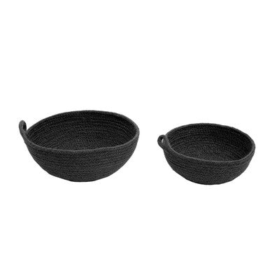 Lidi set of two jute baskets in black woven rope with looped handles perfect for stylish storage and organization