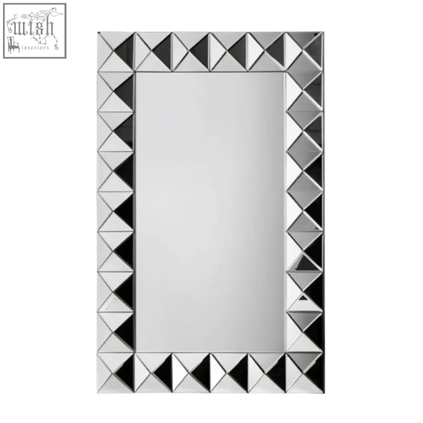 Silver geometric lidia 3d effect rectangular wall mirror with faceted diamond-shaped frame for modern decor
