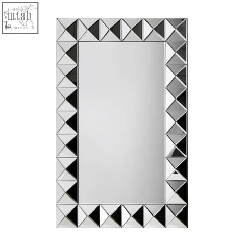 Silver geometric lidia 3d effect rectangular wall mirror with faceted diamond-shaped frame for modern decor