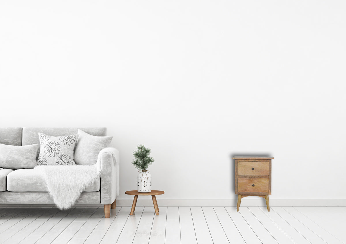 Nordic Style Bedside with 2-Drawers Bedside Table | Oak Mango Wood