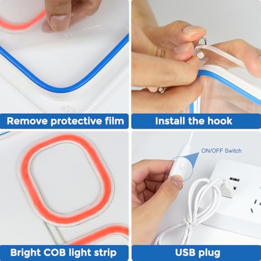 Clear plastic storage bag with blue and orange led light strips for lightingwill neon open sign 16x9 dimmable open sign