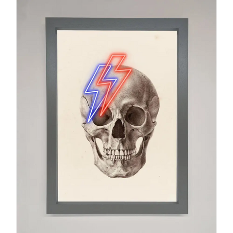 Lightning Skull Framed Print - A3 (29.7 x 42 cm) / Dark Grey - Framed Print