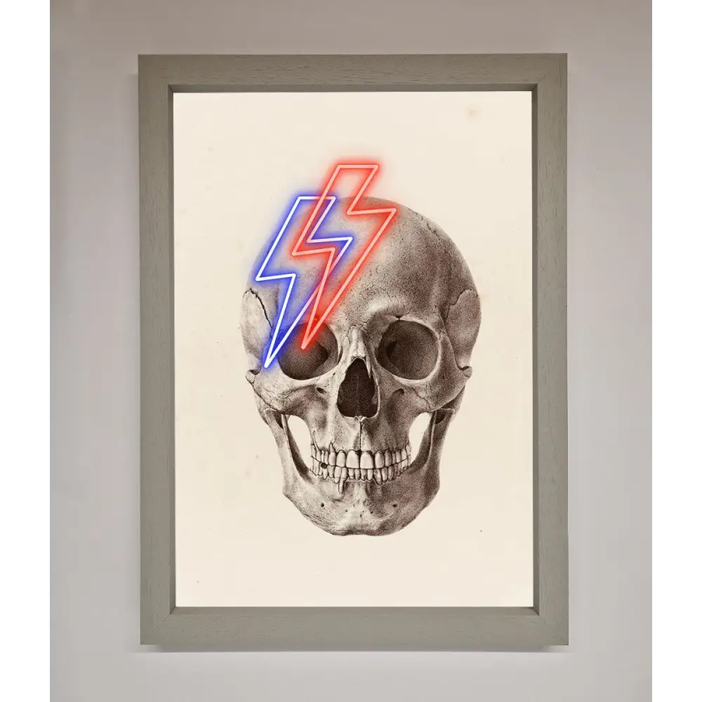 Lightning Skull Framed Print - A3 (29.7 x 42 cm) / Grey - Framed Print