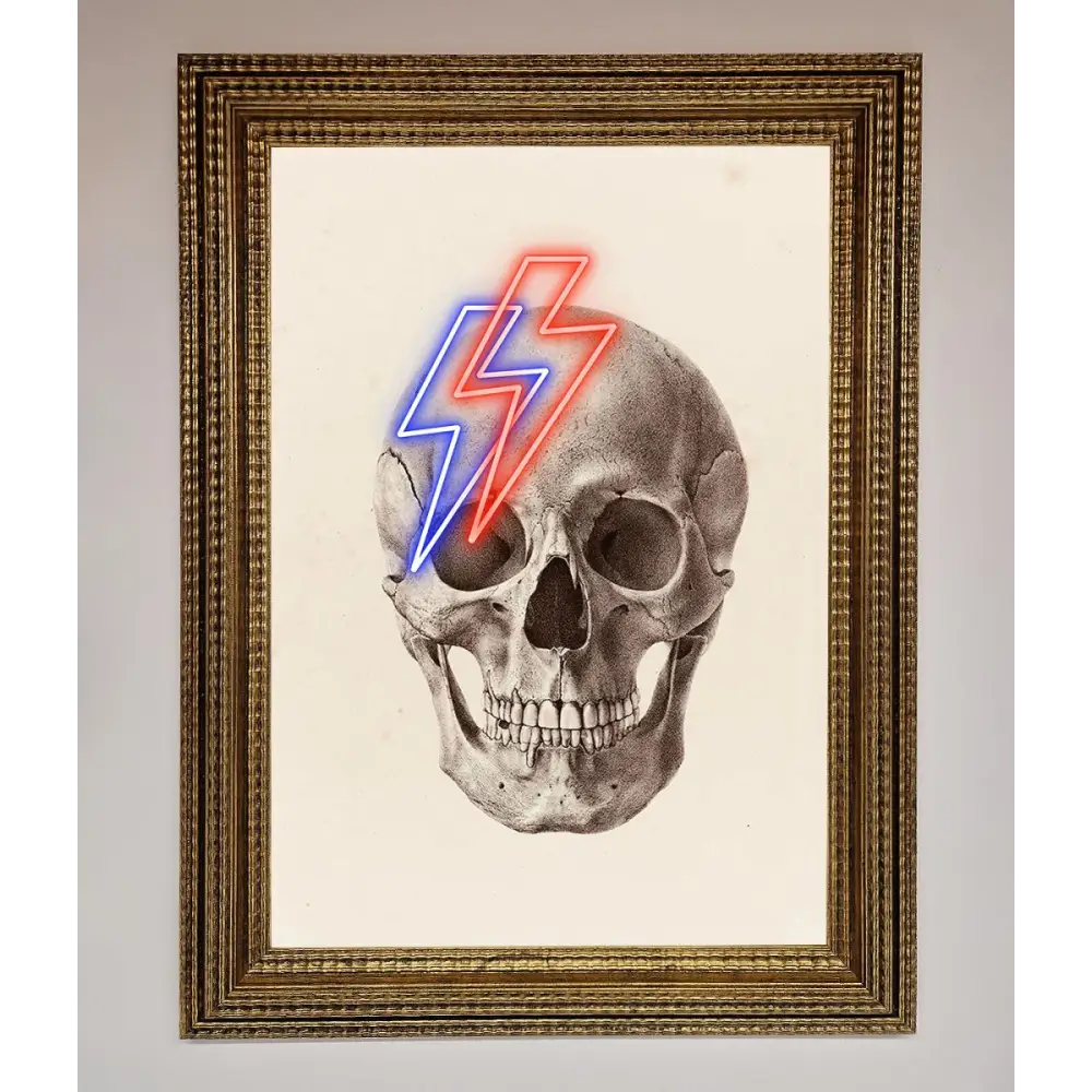 Lightning Skull Framed Print - A3 (29.7 x 42 cm) / Ornate Gold - Framed Print