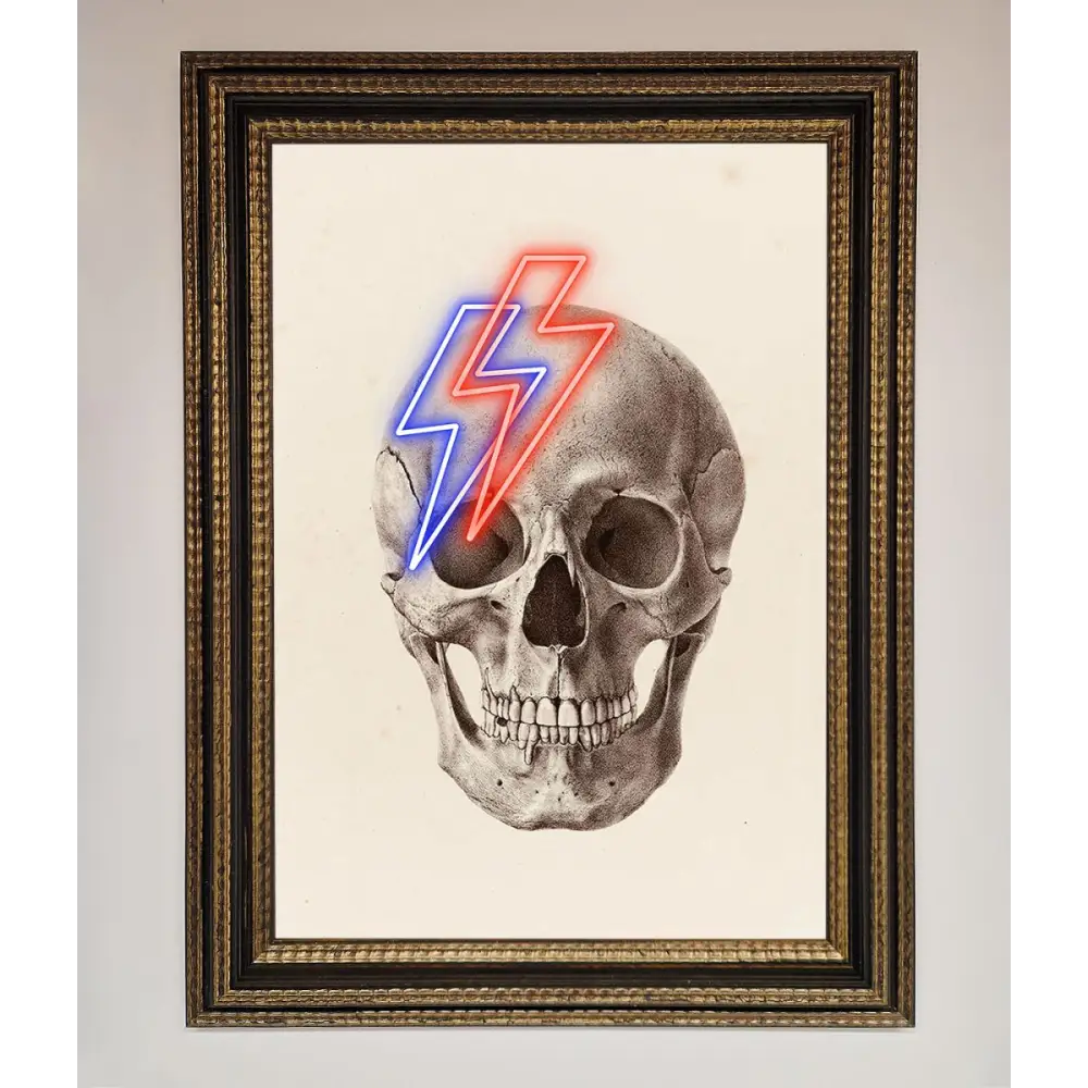 Lightning Skull Framed Print - A3 (29.7 x 42 cm) / Ornate Gold Black - Framed Print