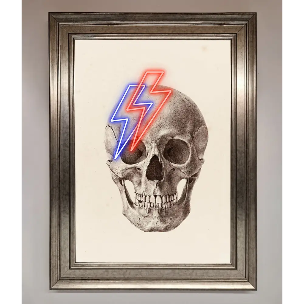 Lightning Skull Framed Print - A3 (29.7 x 42 cm) / Silver - Framed Print