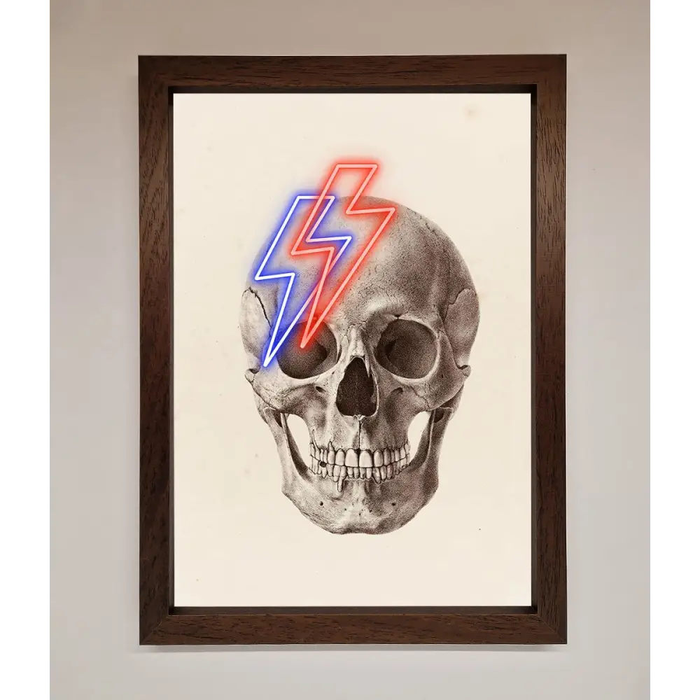Lightning Skull Framed Print - A3 (29.7 x 42 cm) / Walnut - Framed Print