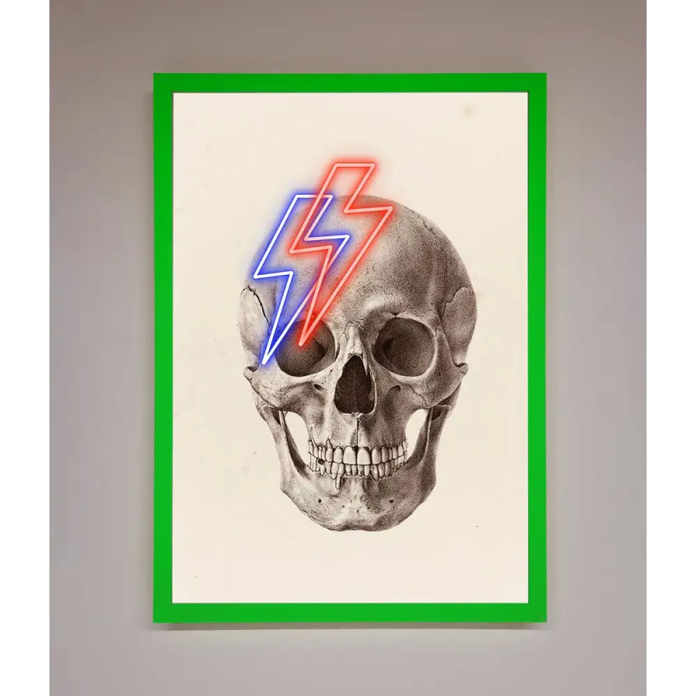 Lightning Skull Framed Print - B0 (100 x 141 cm) / Neon Dark Green - Framed Print